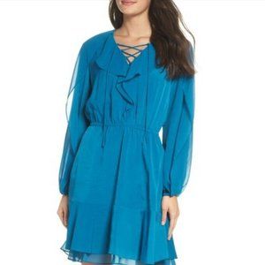 *3 DAY SALE* NWT $168 Kobi Halperin Keely Ruffle Blouson Dress - Ocean - Sz XS